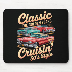 Vintage 50s Car Tee Clic Muscle Car For Men &amp;  Mouse Pad