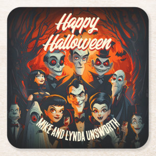 Vintage 50s Costumes and Cocktails Halloween Party Square Paper Coaster