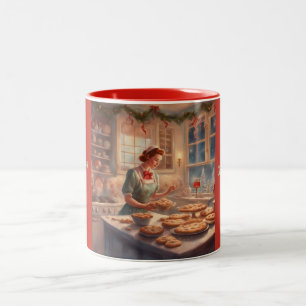 Vintage 50's kitchen baking Christmas pies Two-Tone Coffee Mug