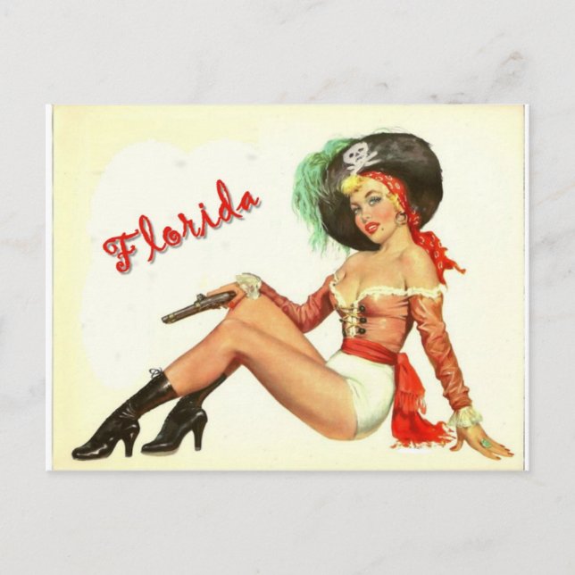 Vintage 50s Pirate Girl Postcard (Front)