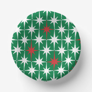 Vintage 50s Retro Christmas Star Pattern Green Paper Plate