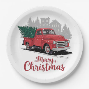 Vintage 50's style truck Christmas Paper Plate