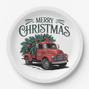 Vintage 50's style truck Christmas Paper Plate