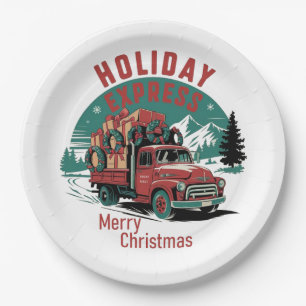 Vintage 50's style truck Christmas Paper Plate