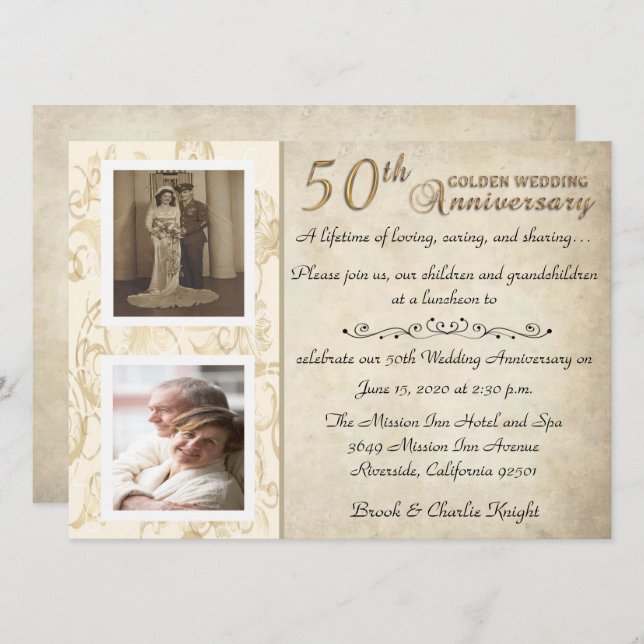 Vintage 50th Anniversary Celebration Invitation (Front/Back)
