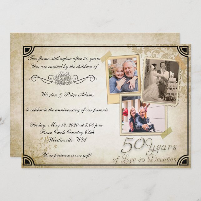 Vintage 50th Anniversary Celebration Invitation (Front/Back)