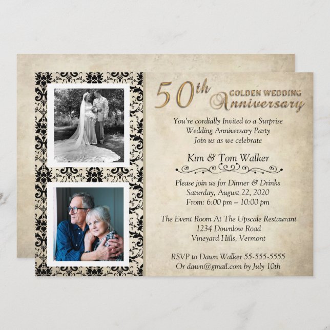 Vintage 50th Anniversary Celebration Invitation (Front/Back)
