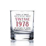 Vintage 50th Birthday Party<br><div class="desc">A fun whiskey glass to celebrate his 50th birthday. "Take a Shot, He's Still Hot" and his name are in simple modern typography and "Vintage" and the year he was born are in a retro red font.</div>