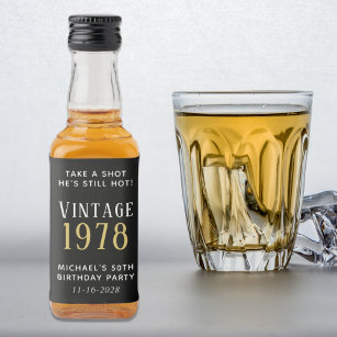 Vintage 50th Birthday Party Favour Black Liquor Bottle Label