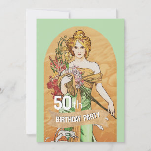 Vintage 50th Birthday Party, Mucha, Spring Goddess Invitation