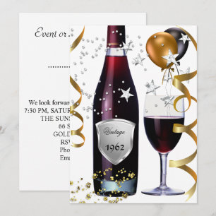 Vintage 50th Birthday Wine Black Gold Balloons 2 Invitation