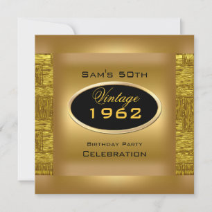 Vintage 50th Gold Black Birthday Party Elegant Invitation