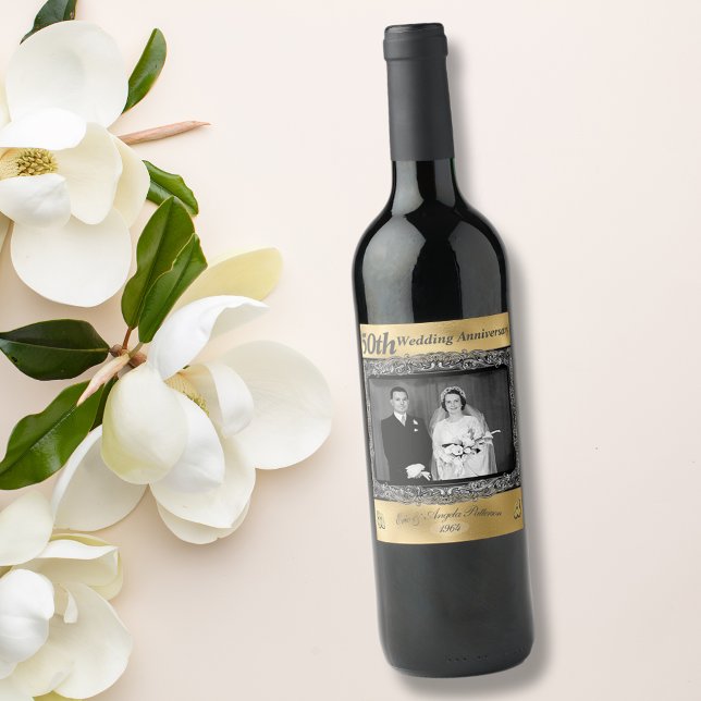 Vintage 50th Wedding Anniversary | Gold Foil Wine Label (Creator Uploaded)