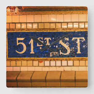 Vintage 51st Street, Manhattan, NYC Square Wall Clock