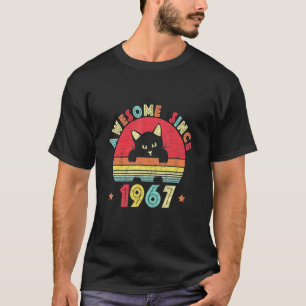 Vintage 55th Birthday Awesome Since 1967 Retro Cat T-Shirt