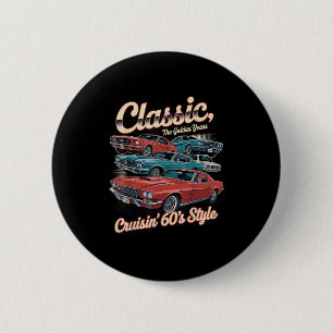 Vintage 60s Car Tee Clic Car Design For Men &amp;  6 Cm Round Badge