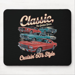 Vintage 60s Car Tee Clic Car Design For Men &amp;  Mouse Pad