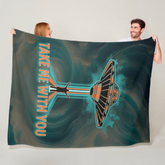 Vintage 60's Style Flying Saucer Fleece Blanket