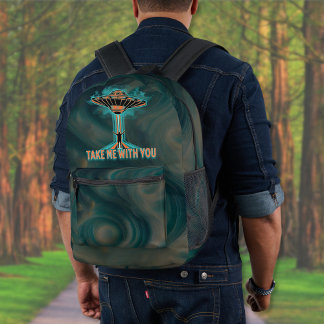 Vintage 60's Style Flying Saucer Printed Backpack