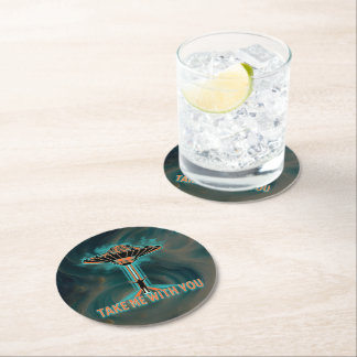Vintage 60's Style Flying Saucer Round Paper Coaster