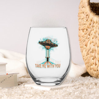 Vintage 60's Style Flying Saucer  Stemless Wine Glass