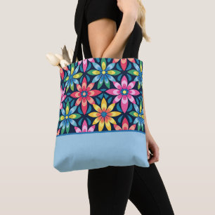 Vintage 60s Vibe Mod Daisies Colour Block Tote Bag