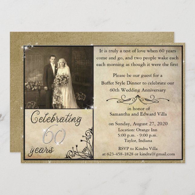 Vintage 60th Anniversary Celebration Invitation (Front/Back)