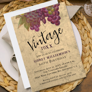 Vintage 60th Birthday, Elegant Vineyard Wine Theme Invitation