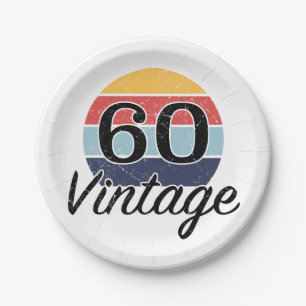 Vintage 60th Birthday Sunset Paper Plate