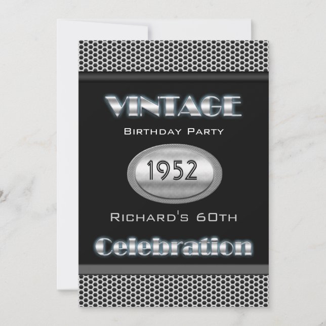 Vintage 60th Silver Chrome Black 60 Celebration Invitation (Front)