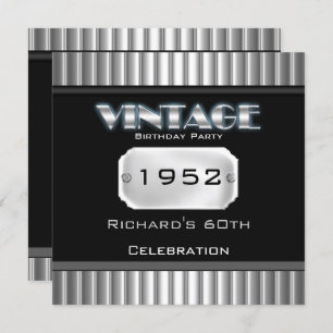 Vintage 60th Silver Chrome Black Birthday Party Invitation