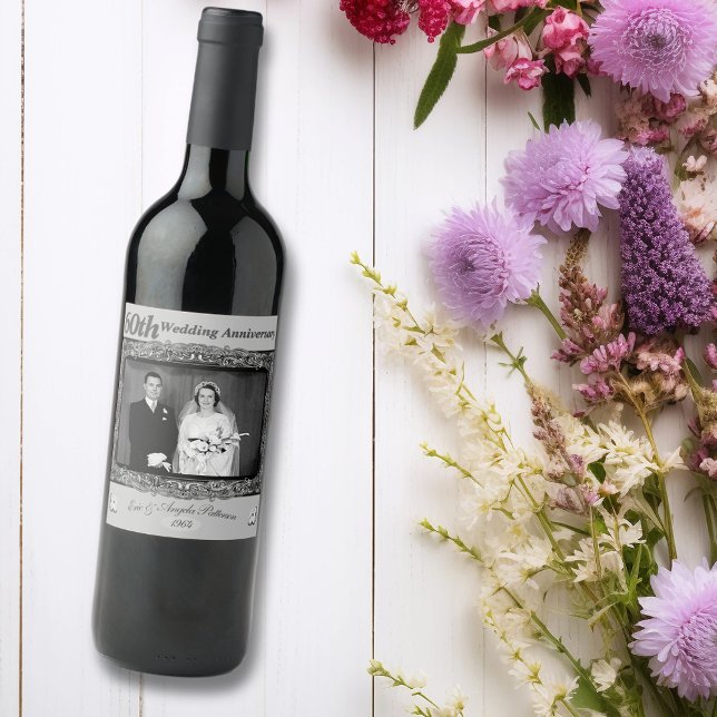 Vintage 60th Wedding Anniversary | Silver Foil Wine Label (Creator Uploaded)