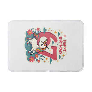 Vintage 67th Birthday Unicorn Rainbow Cute Cartoon Bath Mat