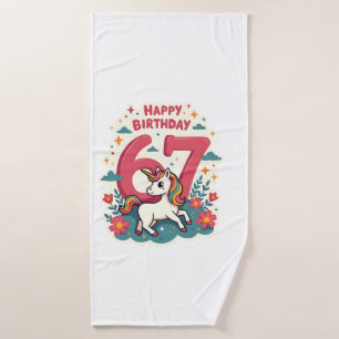 Vintage 67th Birthday Unicorn Rainbow Cute Cartoon Bath Towel