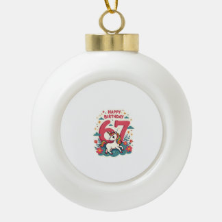 Vintage 67th Birthday Unicorn Rainbow Cute Cartoon Ceramic Ball Christmas Ornament