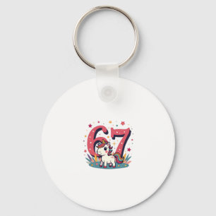 Vintage 67th Birthday Unicorn Rainbow Cute Cartoon Key Ring
