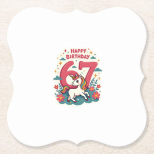 Vintage 67th Birthday Unicorn Rainbow Cute Cartoon Paper Coaster