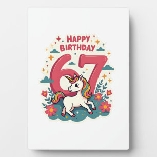 Vintage 67th Birthday Unicorn Rainbow Cute Cartoon Plaque