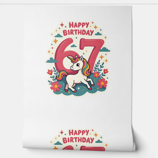 Vintage 67th Birthday Unicorn Rainbow Cute Cartoon Wallpaper