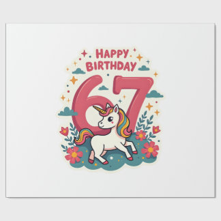 Vintage 67th Birthday Unicorn Rainbow Cute Cartoon Wrapping Paper