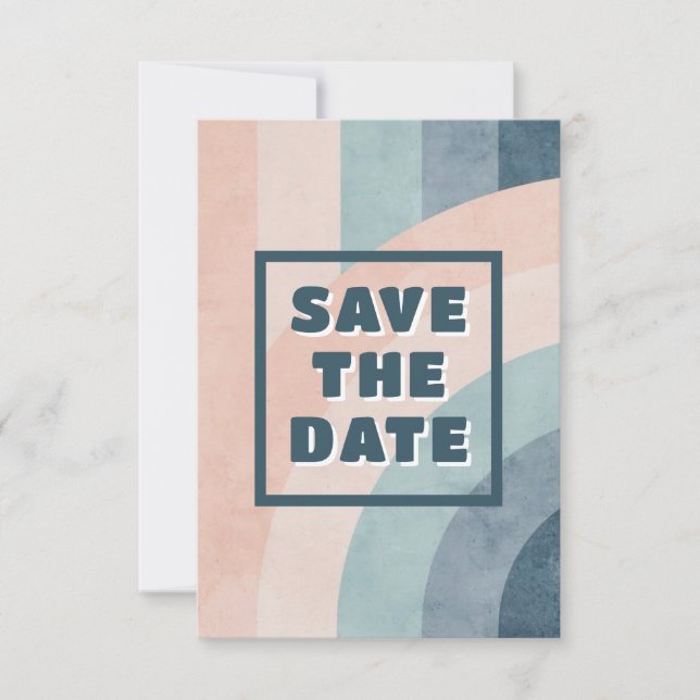 Vintage 70s Rainbow Wedding Save The Date (Front)