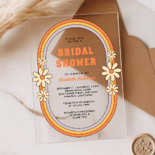 Vintage 70s Retro Colourful Groovy Bridal Shower Acrylic Invitations