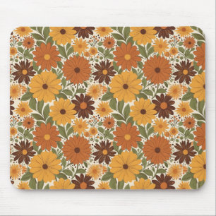 vintage 70s styled floral/flower mouse pad