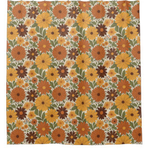vintage 70s styled floral/flower shower curtain