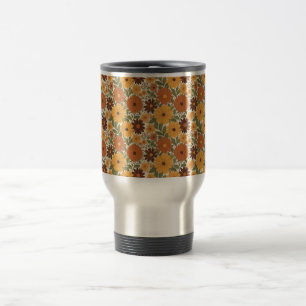 vintage 70s styled floral/flower travel mug