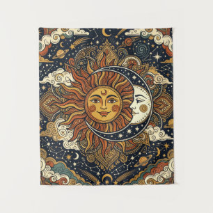 Vintage 70s Sun and Moon Celestial Tapestry