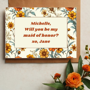 Vintage 70s Wildflower Boho Maid of Honour Proposa Card
