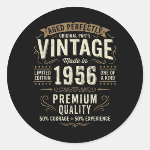Vintage 70th Birthday Decorations Men Funny 1956 Classic Round Sticker