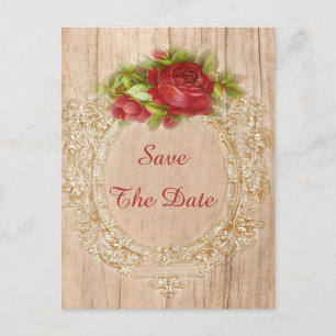 Vintage 70th Birthday Red Rose Wooden Frame Announcement Postcard