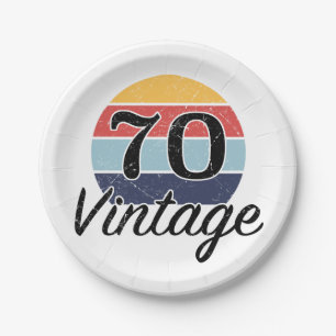 Vintage 70th Birthday Sunset Paper Plate